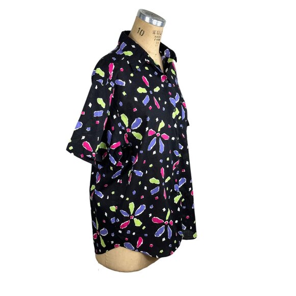 1980s Esprit Sport blouse shirt abstract flowers neon colors Size M/L - Picture 4 of 7